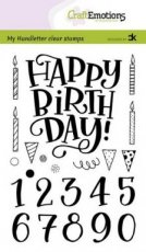CraftEmotions clearstamps A6 - handletter - Happy Brithday & numbers (Eng) Carla Kamphuis