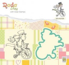 (15e)  DDCS027 DADA Die & Clear stamp marriage - Bruidspaar op fiets